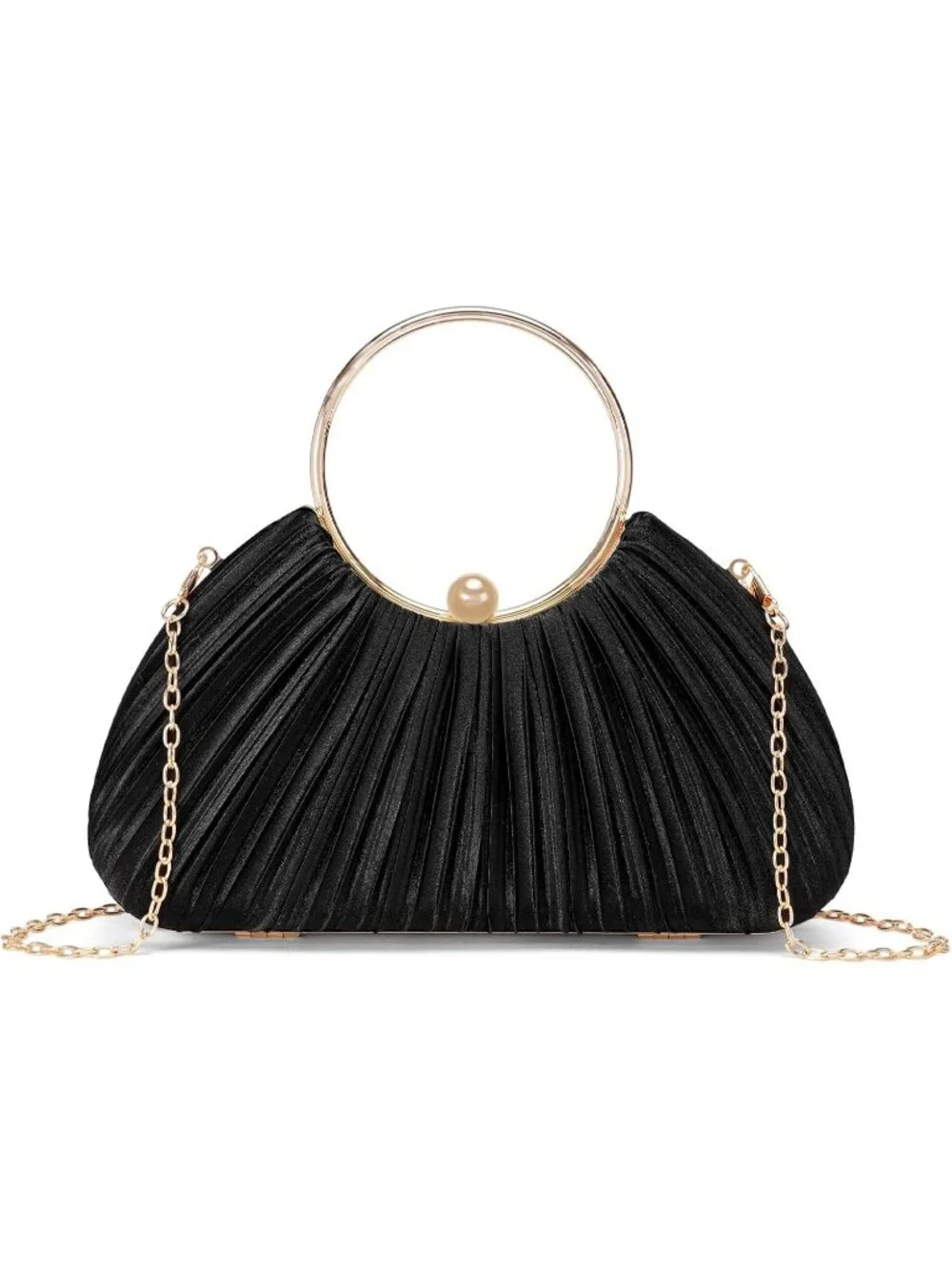 Women's Z-black Satin Pleated Top Handle Clutch Purse For Elegant Evening Bag